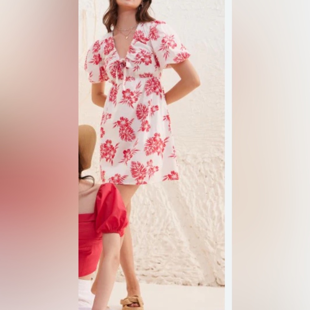 Anthropologie Sim & Sam red white floral beach dress New sz XS